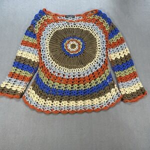 Atmosphere Crochet Womens Sweater Small Long Sleeve Boho Hippie Indie Earthy